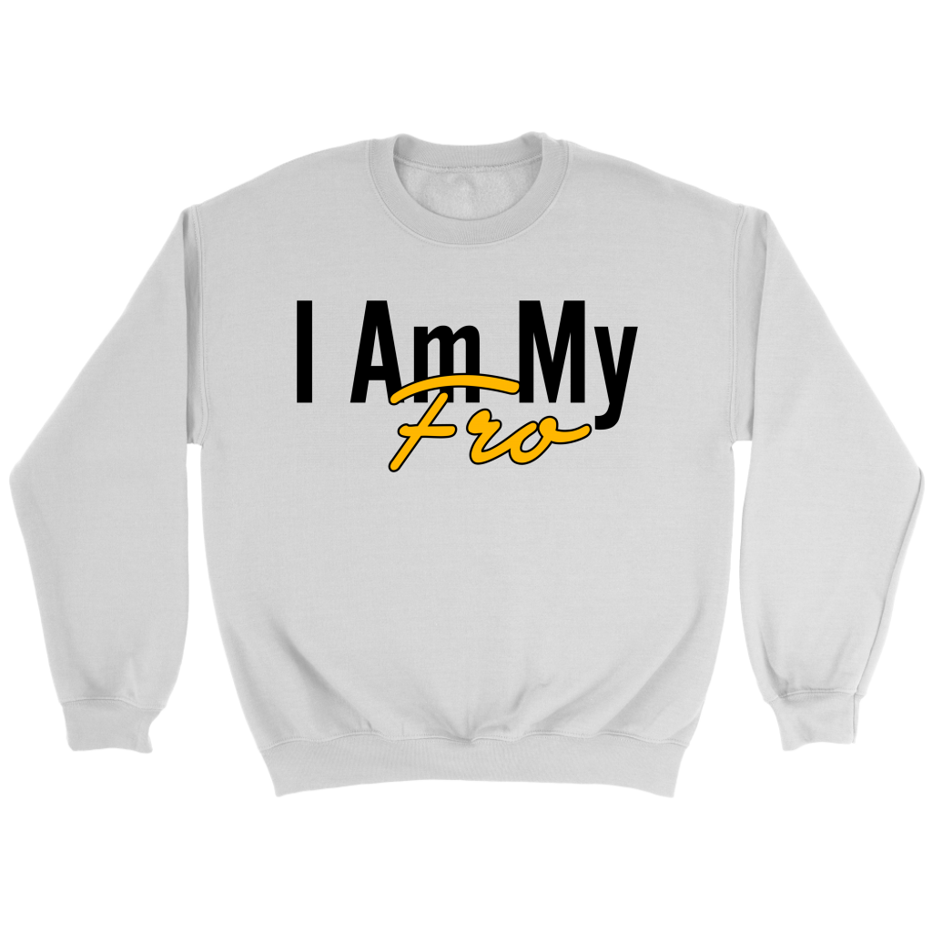 Front of a white crewneck sweatshirt on grey background.