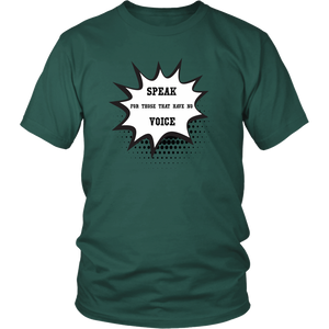 Dark green t-shirt with white writing on grey background.