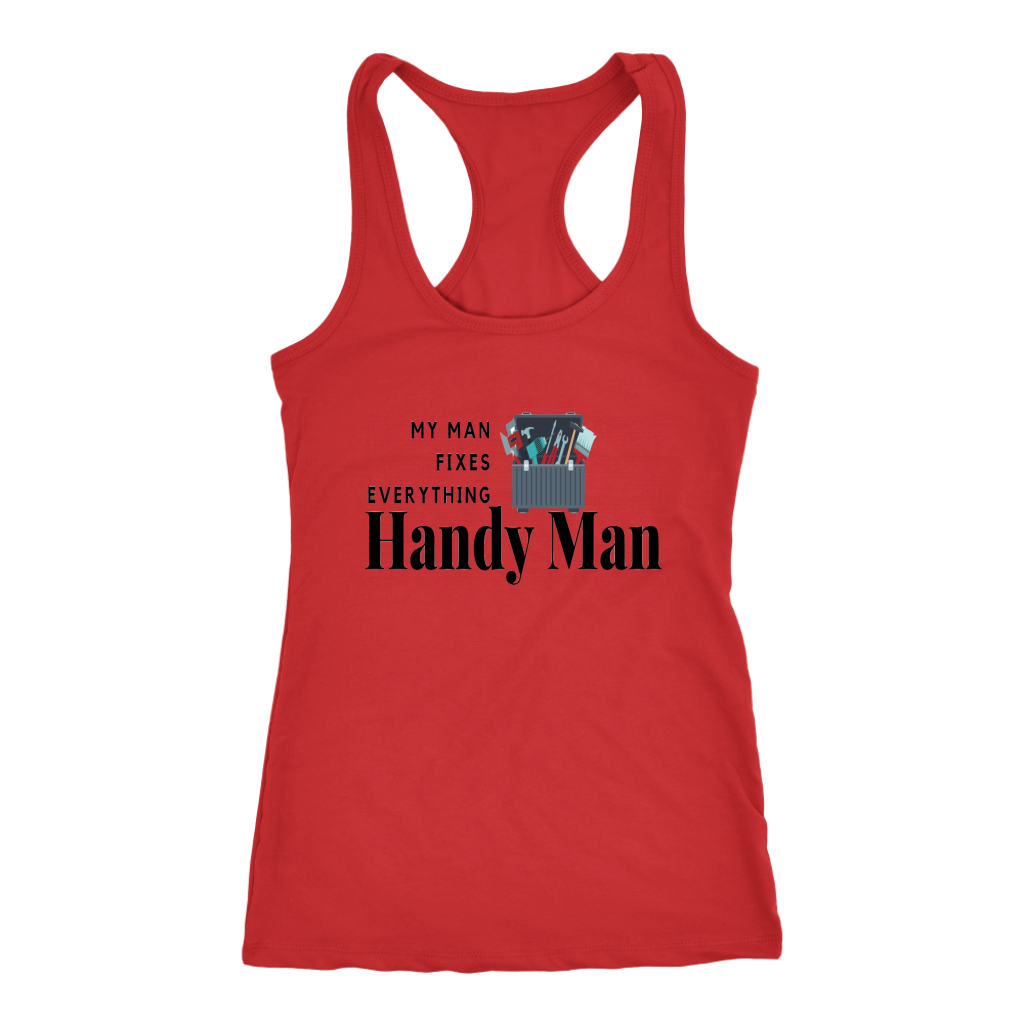 Red women's tank-top on neutral background.