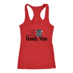 Red women's tank-top on neutral background.