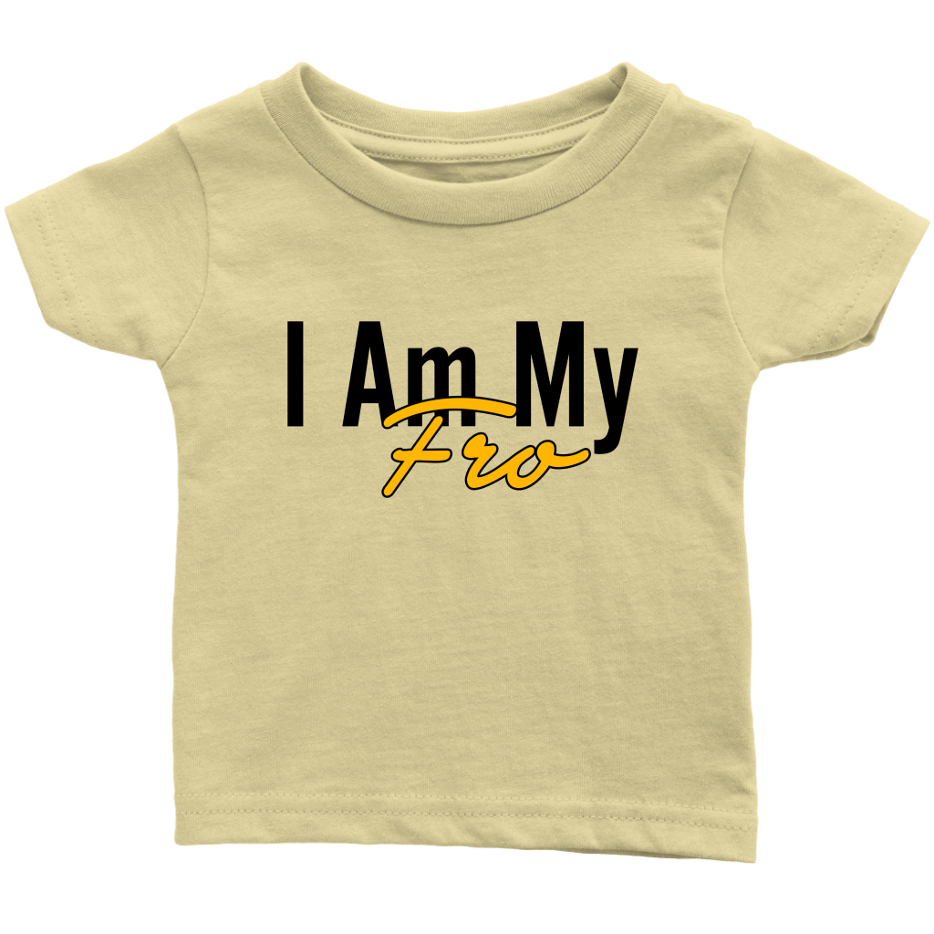 Light yellow, infant-sized t-shirt on grey background.