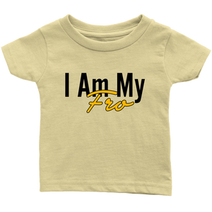 Light yellow, infant-sized t-shirt on grey background.