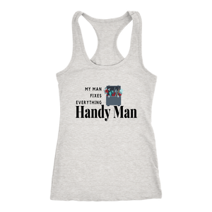 White women's tank-top on neutral background.