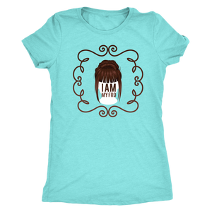 Teal women's t-shirt on grey background.