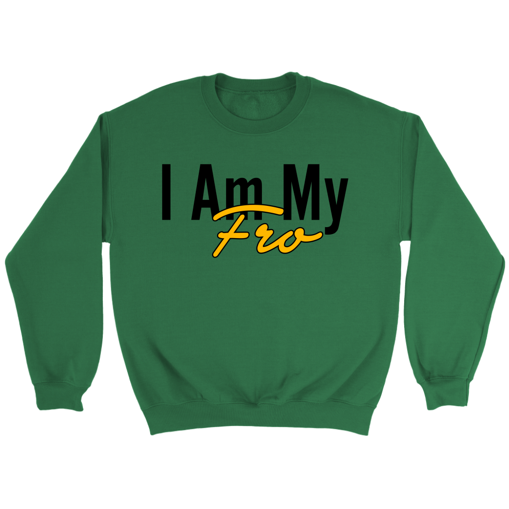 Front of a green crewneck sweatshirt on grey background.