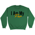 Front of a green crewneck sweatshirt on grey background.