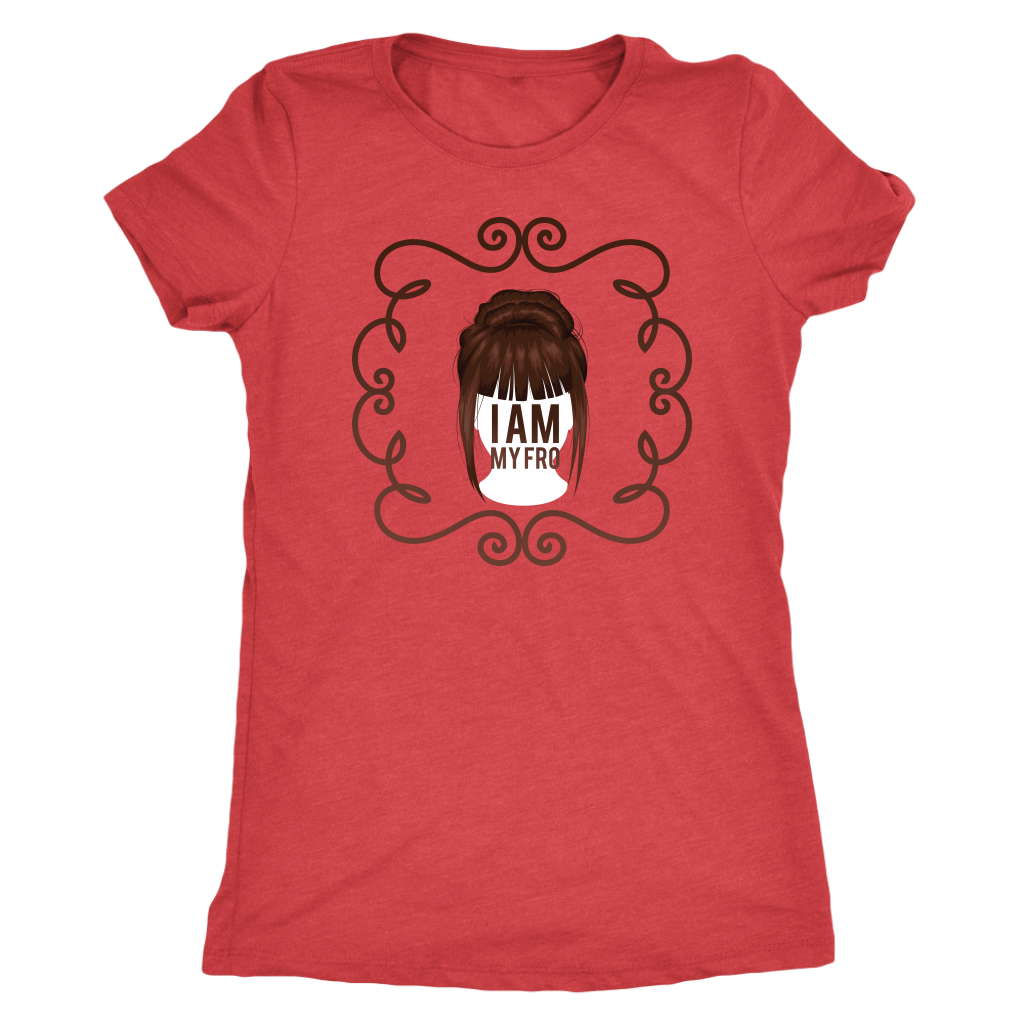 Red women's t-shirt on grey background.