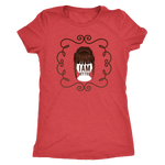 Red women's t-shirt on grey background.