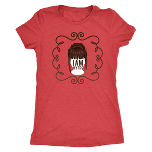 Red women's t-shirt on grey background.