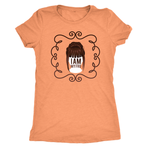 Light orange women's t-shirt on grey background.