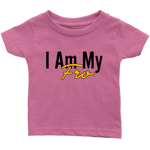 Pink infant-sized t-shirt on grey background.